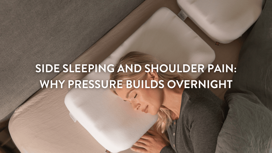 Person sleeping on their side using a Putnams memory pillow 