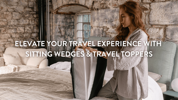 person unfolding a putnams travel wedge on a bed