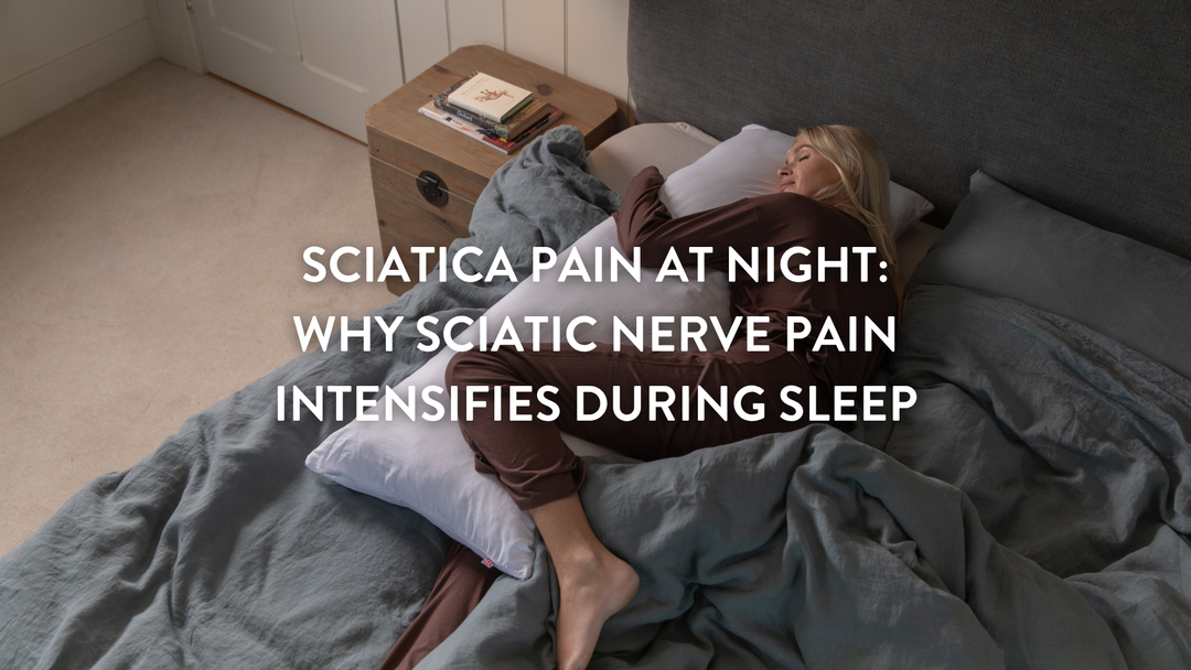 Person sleeping on a large double bed using the Putnams sport pillow to help with sciatica pain at night
