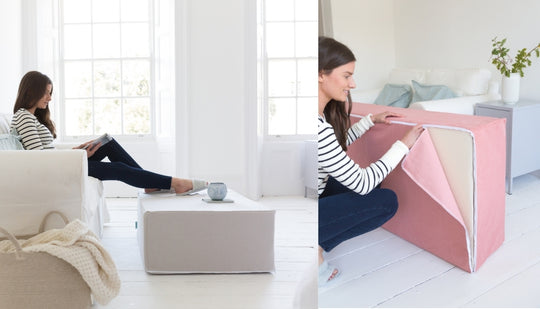 Neues Produkt - Ausklappbares Bett/Fußhocker aus Leinen
