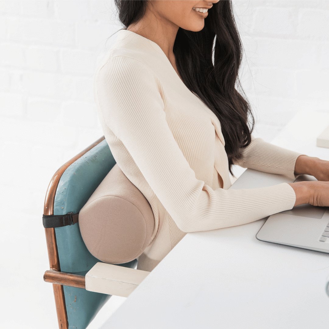 alt="back pain cushion to lean against great for working from home or office lumbar support"