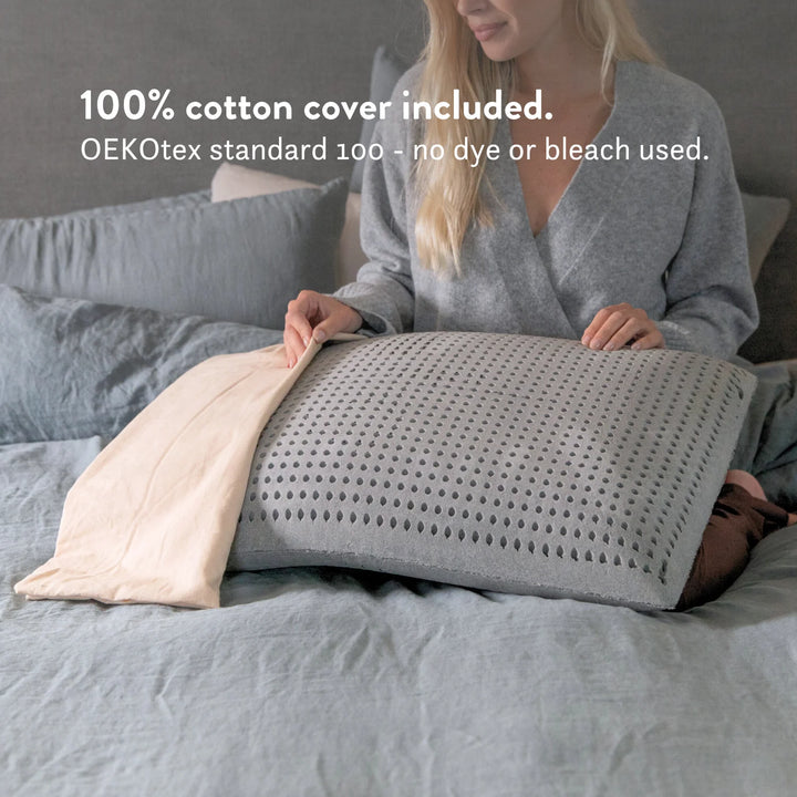 Graphite Latex Pillow - Natural foam pillow alternative soft bouncy supportive cooling 100% cotton undyed unbleached cover 