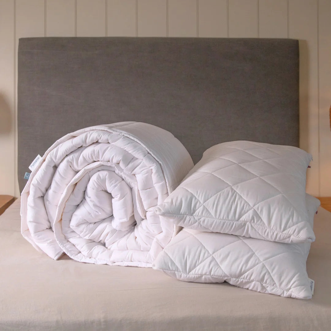 British Wool Duvet & Pillow Set - 100% cotton Bundle - hypoallergenic, natural OEKO tex standard 100, handmade in the UK, breathable, temperature regulating, anti-dust mite. Bedding set.