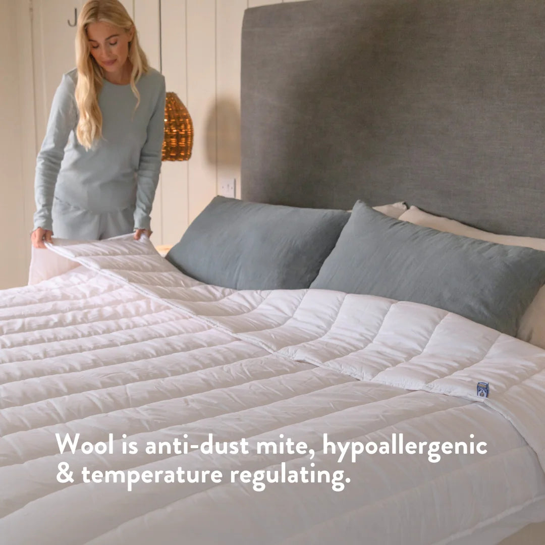 British Wool Duvet & Pillow Set - 100% cotton Bundle - hypoallergenic, natural OEKO tex standard 100, handmade in the UK, breathable, temperature regulating, anti-dust mite. Bedding set.