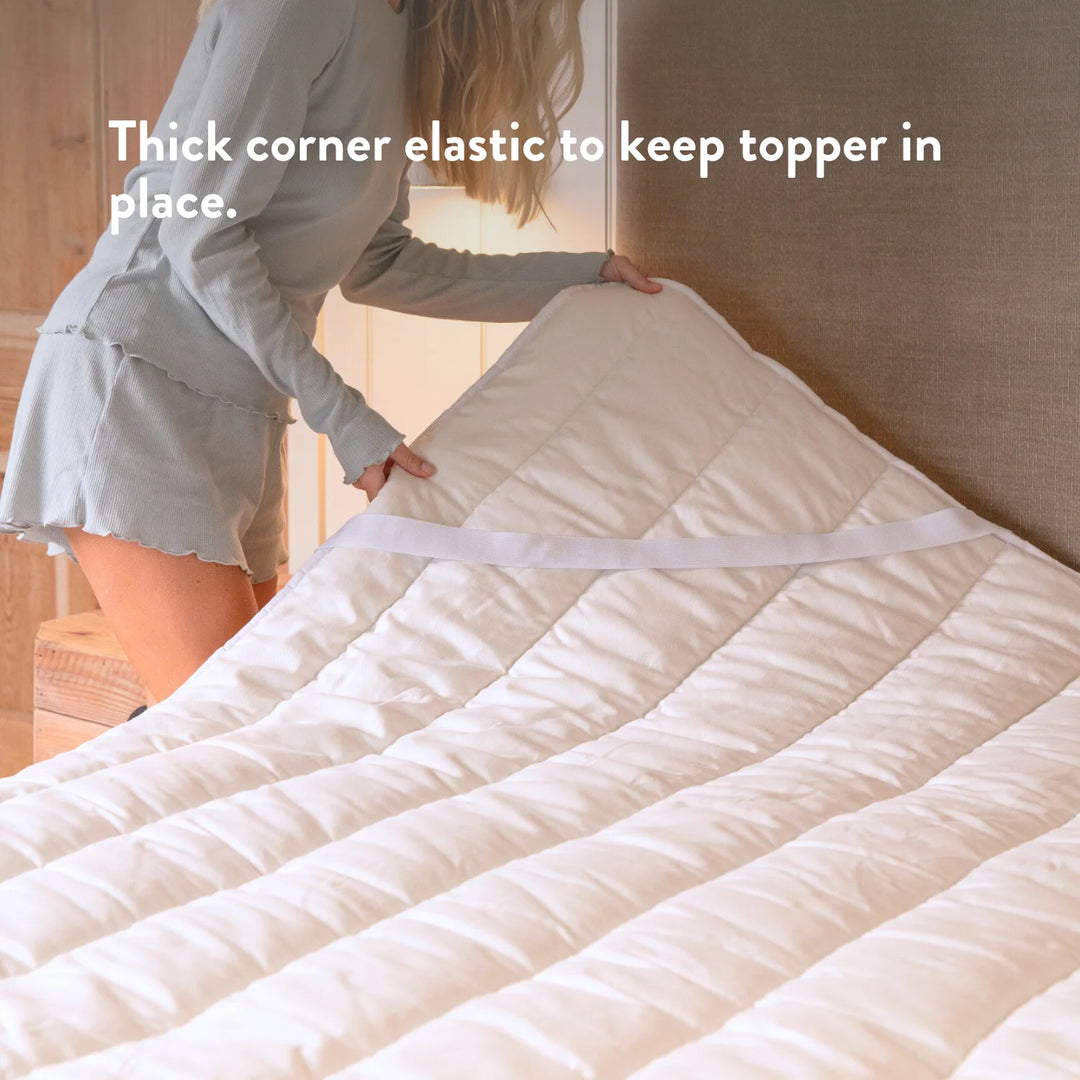 Thick corner elastic. Natural 100% British Wool Mattress Topper thick handmade in the UK 100% cotton OEKO TEX Standard 100