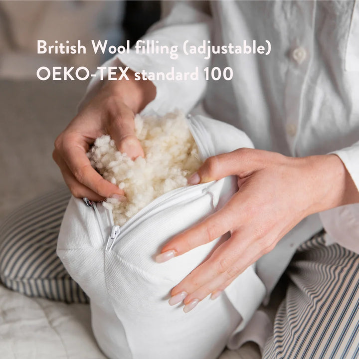 British wool OEKO tex standard 100 natural knee pillow with strap