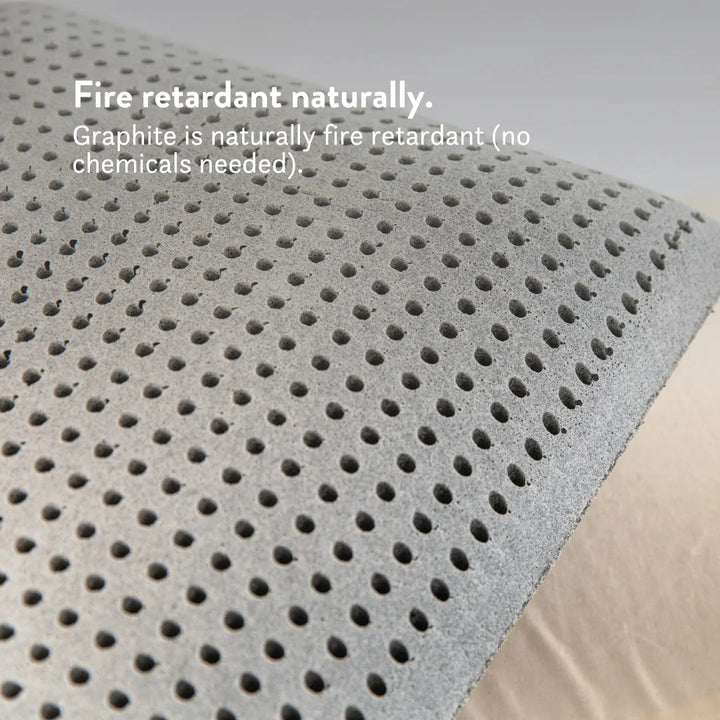 NO fire retardant chemicals. Graphite replaces them. Graphite Latex Pillow - Natural foam pillow alternative soft bouncy supportive cooling