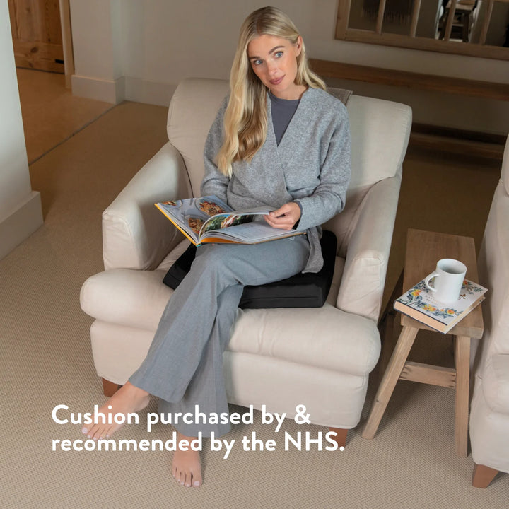 Ischial Bursitis Cushion for pressure relief and comfort- cut out discreet with cover. Handmade in the UK. 2 Year guarantee.