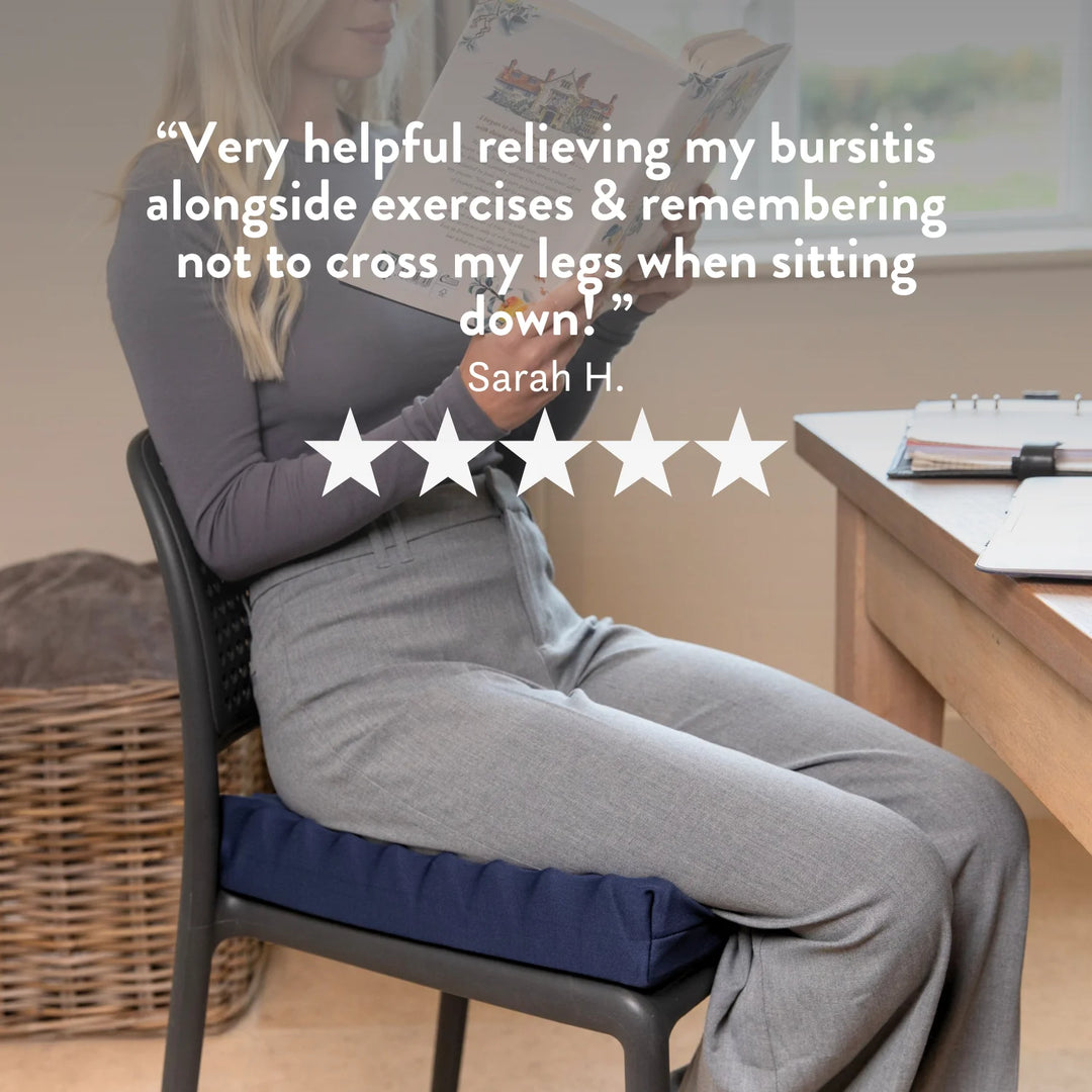 Ischial Bursitis Cushion for pressure relief and comfort- cut out discreet with cover. Handmade in the UK. 2 Year guarantee.