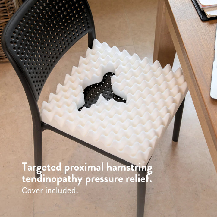 Proximal Hamstring Tendinopathy Cushion for office, car, driving, dining chair, armchair and sofa. Handmade in the UK with a 2 year guarantee. High density foam.