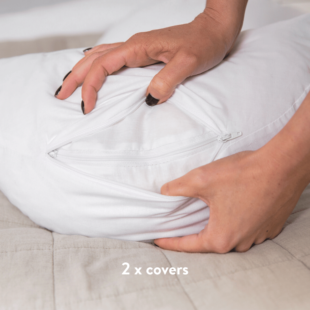 Pregnancy Pillow - Back & Bump - British Wool Filling tummy and back support pillow bump lifted when side sleeping back pain Putnams natural cotton